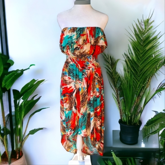 Women's High Low Silk Multi Color Artist Stretch Frill Dress Size XXL - Picture 1 of 8